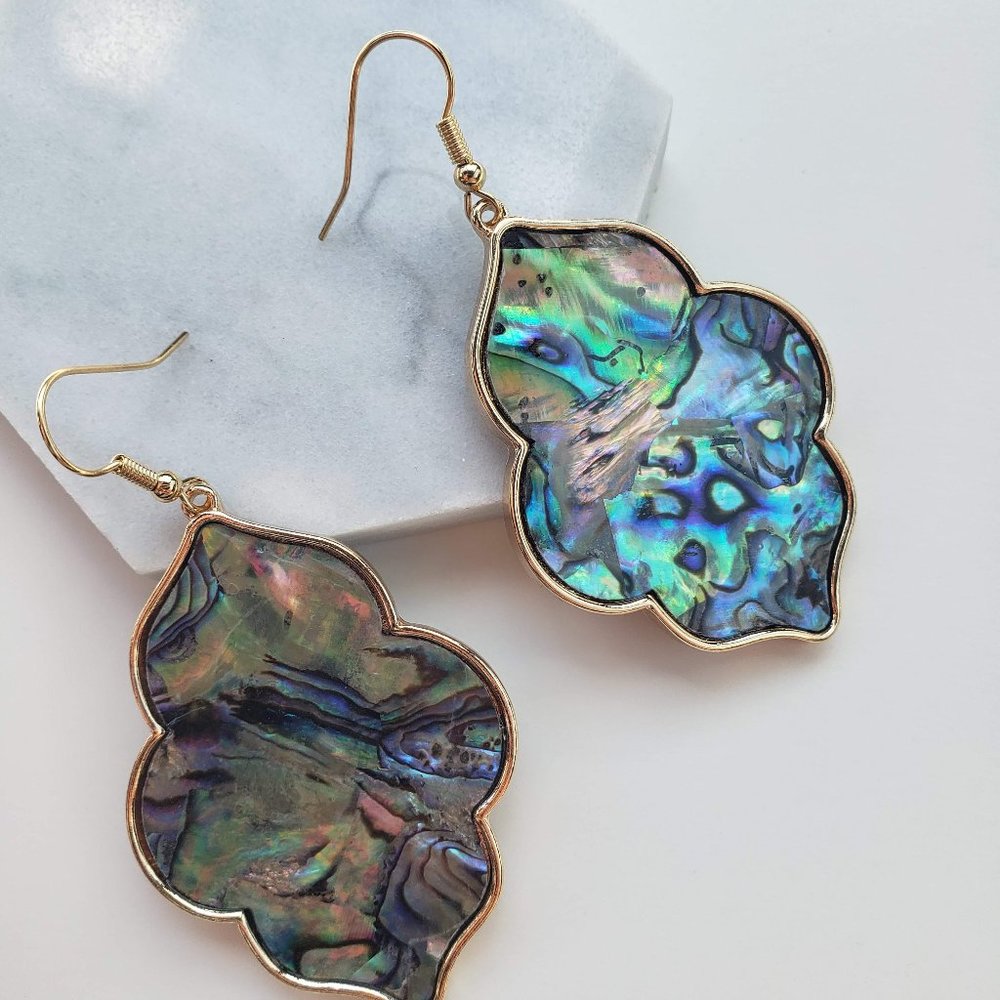 NWT Curved Hexagon Abalone Shell Drop Earrings